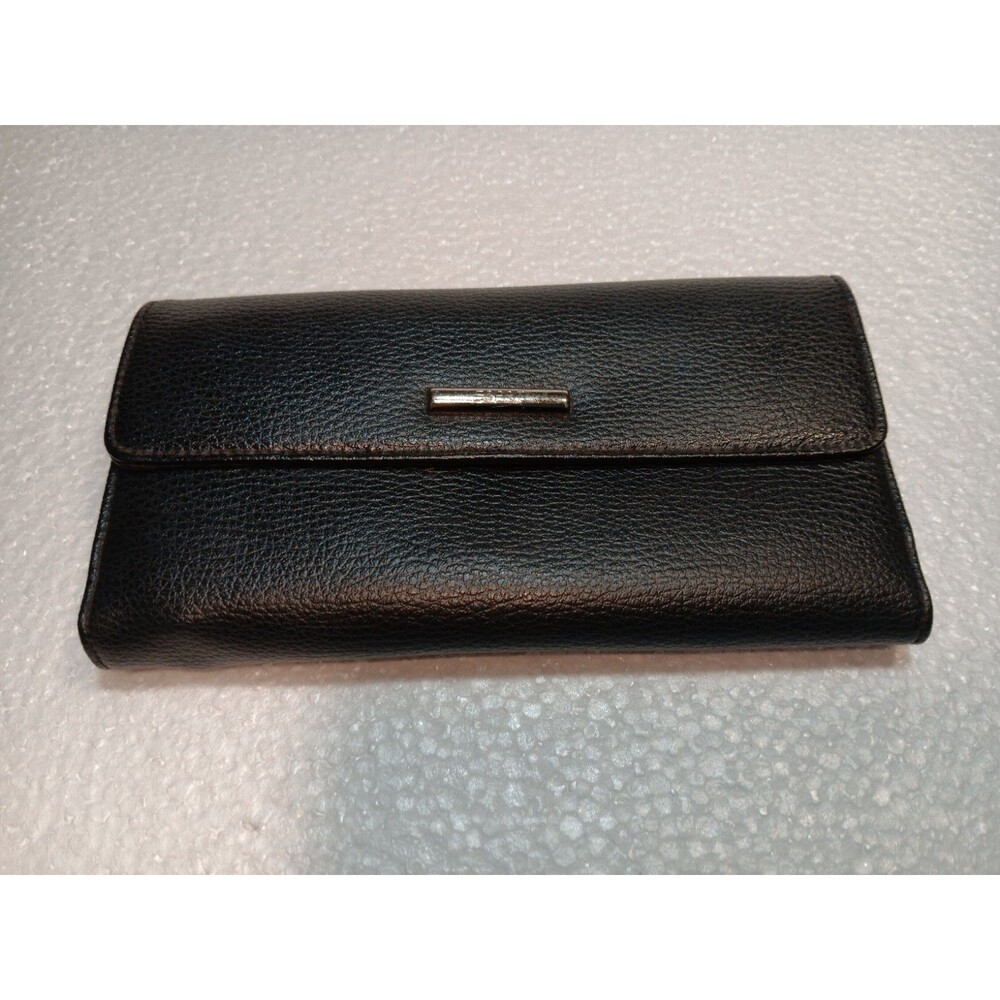 Espirit Vintage Leather Wallet Black Checkbook Cover Coin Pouch Black